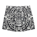 White And Black Maya Calendar Print Mesh Shorts
