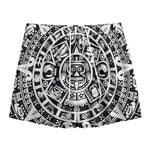 White And Black Maya Calendar Print Mesh Shorts
