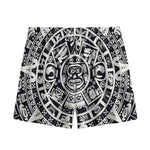 White And Black Maya Calendar Print Mesh Shorts
