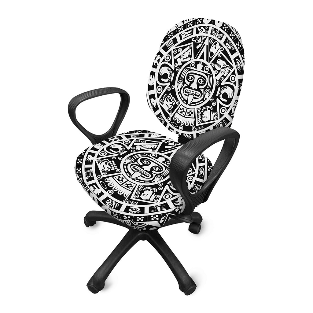 White And Black Maya Calendar Print Office Chair Cover