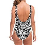 White And Black Maya Calendar Print One Piece Swimsuit