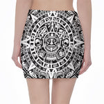 White And Black Maya Calendar Print Pencil Mini Skirt