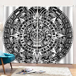 White And Black Maya Calendar Print Pencil Pleat Curtains