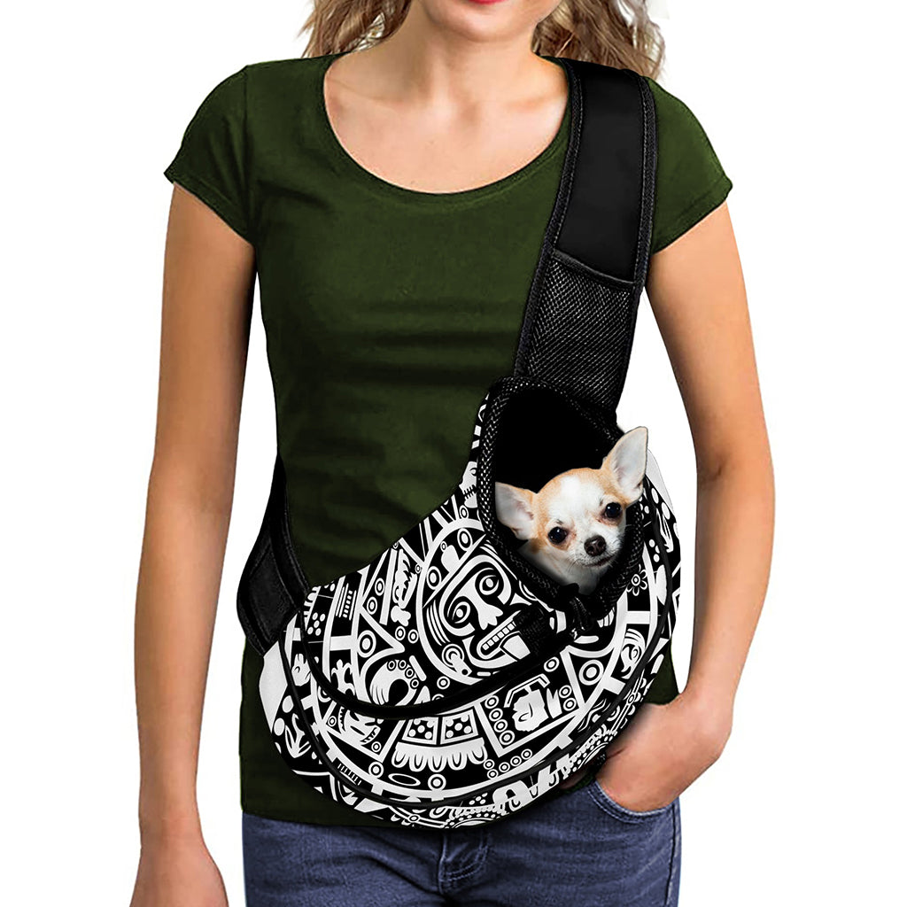 White And Black Maya Calendar Print Pet Sling Carrier