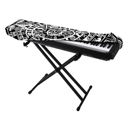 White And Black Maya Calendar Print Piano Keyboard Cover