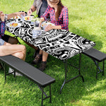 White And Black Maya Calendar Print Picnic Table Cover