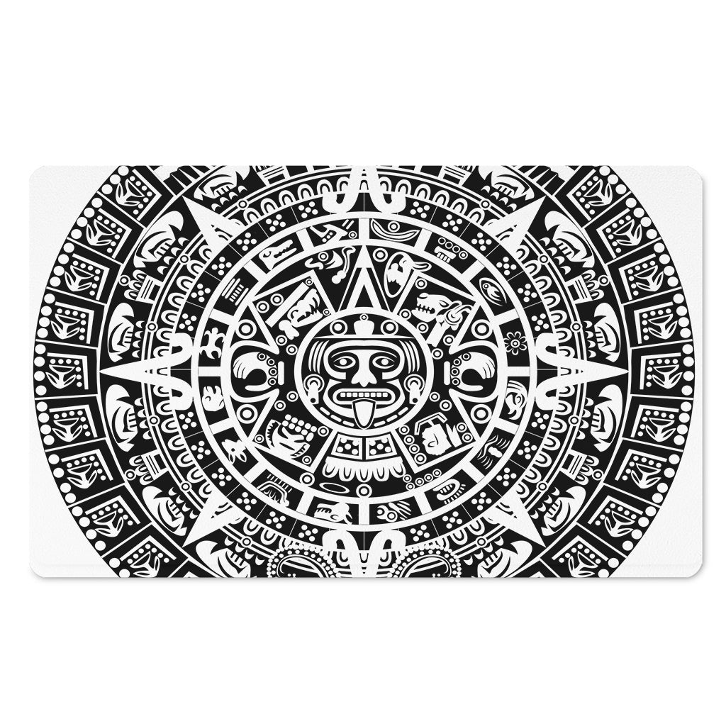 White And Black Maya Calendar Print Polyester Doormat