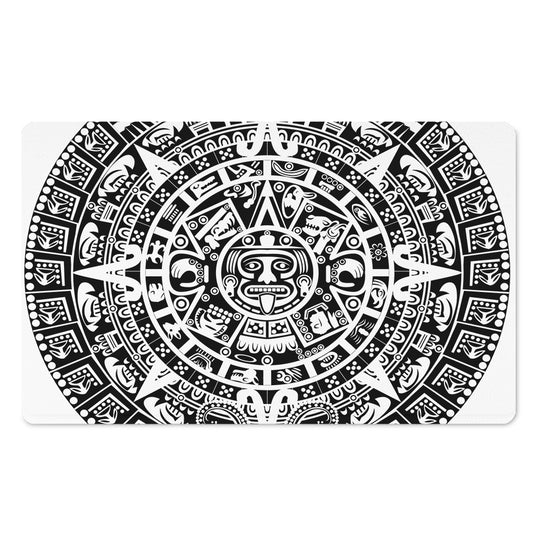 White And Black Maya Calendar Print Polyester Doormat
