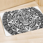 White And Black Maya Calendar Print Polyester Doormat