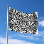 White And Black Maya Calendar Print Polyester Flag