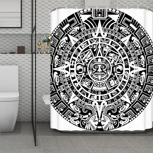 White And Black Maya Calendar Print Polyester Shower Curtain