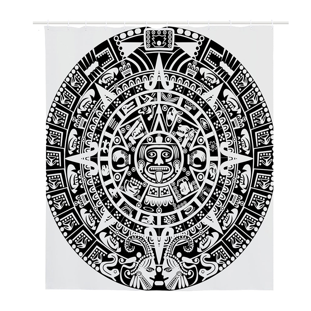 White And Black Maya Calendar Print Polyester Shower Curtain
