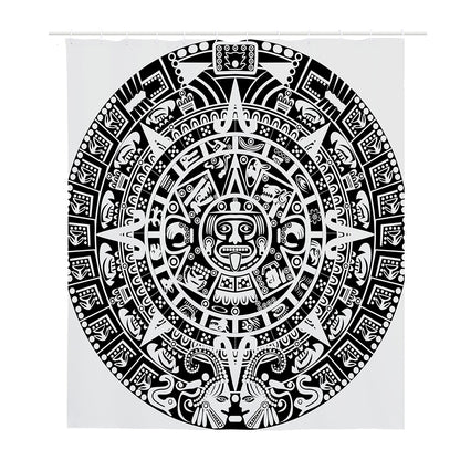 White And Black Maya Calendar Print Polyester Shower Curtain