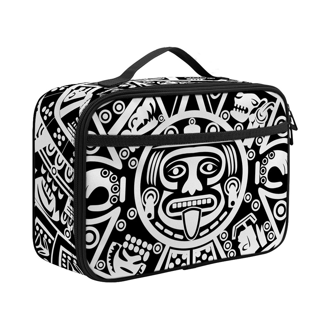White And Black Maya Calendar Print Portable Lunch Bag