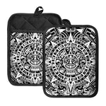 White And Black Maya Calendar Print Pot Holders With Pocket
