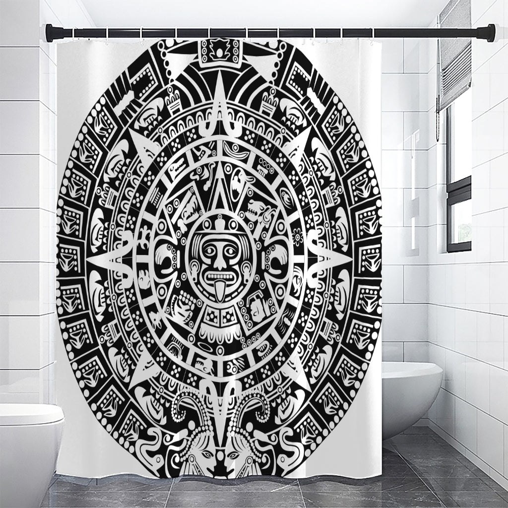 White And Black Maya Calendar Print Premium Shower Curtain