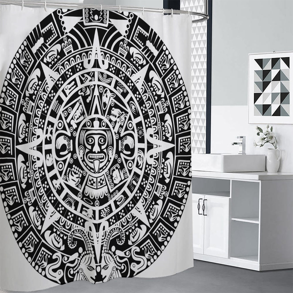 White And Black Maya Calendar Print Premium Shower Curtain