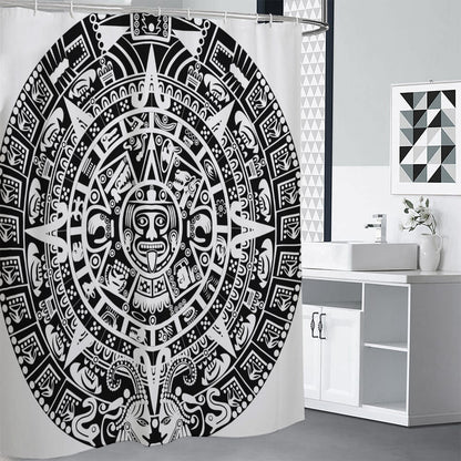 White And Black Maya Calendar Print Premium Shower Curtain