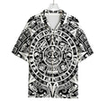 White And Black Maya Calendar Print Rayon Hawaiian Shirt