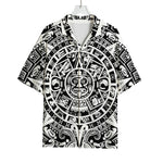 White And Black Maya Calendar Print Rayon Hawaiian Shirt