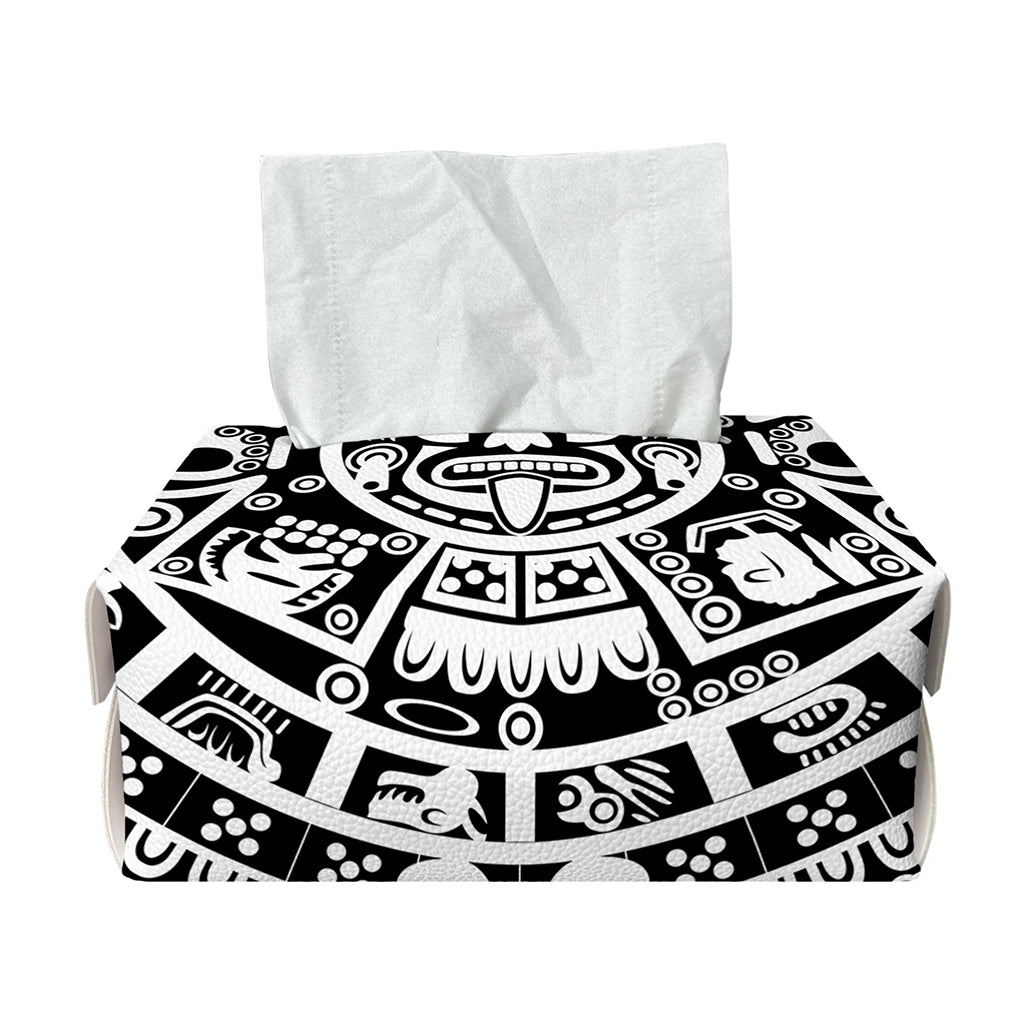 White And Black Maya Calendar Print Rectangle Tissue Box Cover
