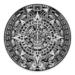 White And Black Maya Calendar Print Round Floor Mat