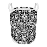 White And Black Maya Calendar Print Round Laundry Basket