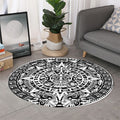 White And Black Maya Calendar Print Round Rug
