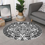 White And Black Maya Calendar Print Round Rug