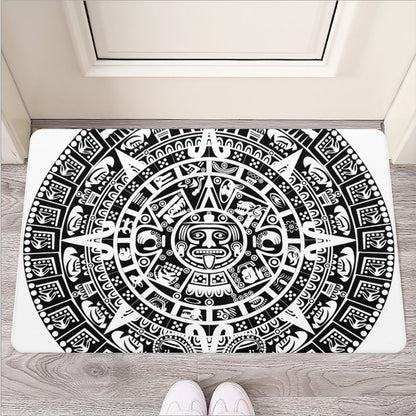 White And Black Maya Calendar Print Rubber Doormat