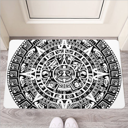 White And Black Maya Calendar Print Rubber Doormat