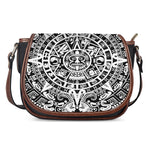 White And Black Maya Calendar Print Saddle Bag