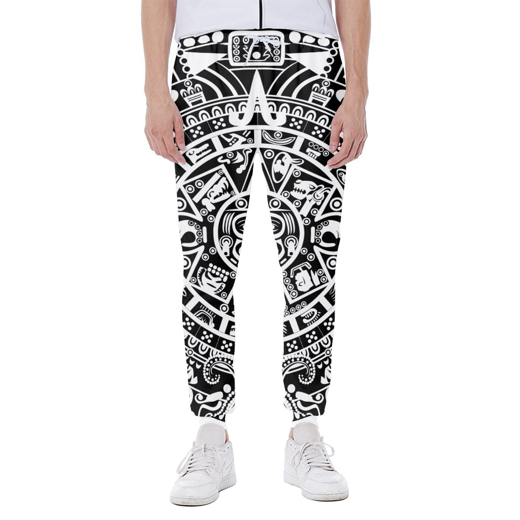 White And Black Maya Calendar Print Scuba Joggers