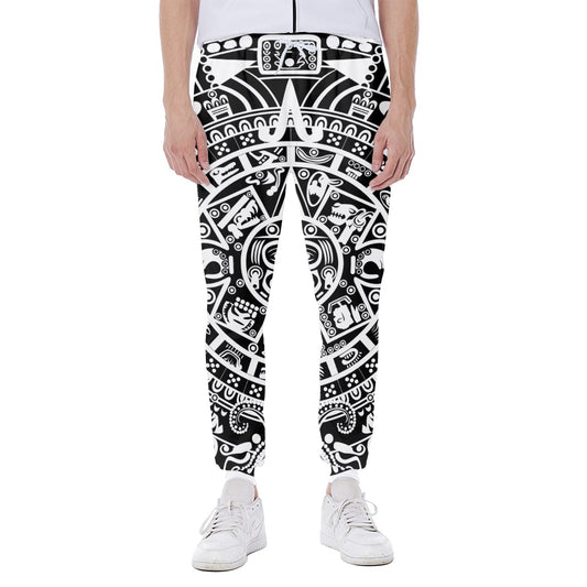 White And Black Maya Calendar Print Scuba Joggers