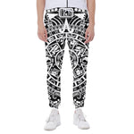 White And Black Maya Calendar Print Scuba Joggers