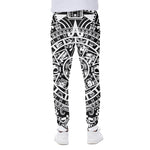 White And Black Maya Calendar Print Scuba Joggers