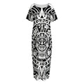 White And Black Maya Calendar Print Short Sleeve Long Nightdress