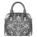 White And Black Maya Calendar Print Shoulder Handbag