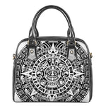White And Black Maya Calendar Print Shoulder Handbag