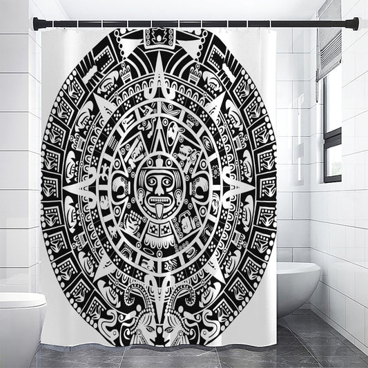 White And Black Maya Calendar Print Shower Curtain