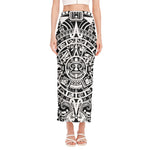 White And Black Maya Calendar Print Side Slit Maxi Skirt
