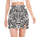 White And Black Maya Calendar Print Side Slit Mini Skirt
