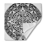 White And Black Maya Calendar Print Silk Bandana