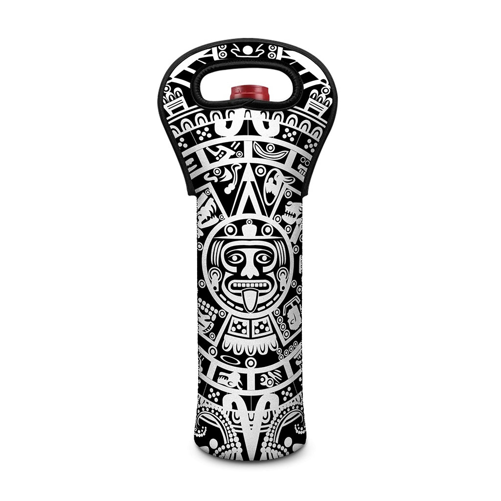 White And Black Maya Calendar Print Single Neoprene Wine Tote