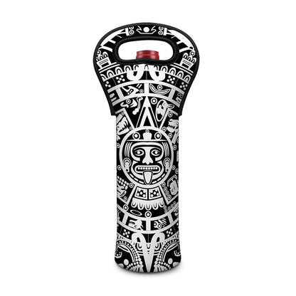 White And Black Maya Calendar Print Single Neoprene Wine Tote