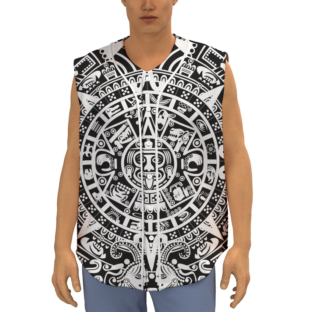 White And Black Maya Calendar Print Sleeveless Baseball Jersey