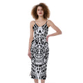 White And Black Maya Calendar Print Slim Fit Midi Cami Dress