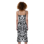 White And Black Maya Calendar Print Slim Fit Midi Cami Dress