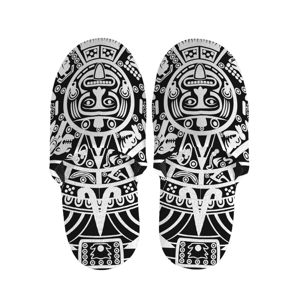 White And Black Maya Calendar Print Slippers
