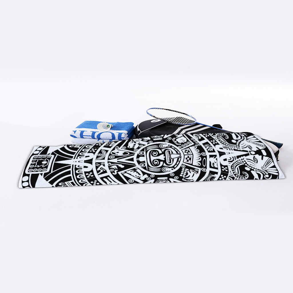 White And Black Maya Calendar Print Sports Towel